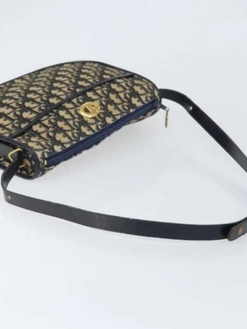 Christian Dior Trotter Canvas Shoulder Bag Navy Gold Auth 171117 - Picture 7 of 15